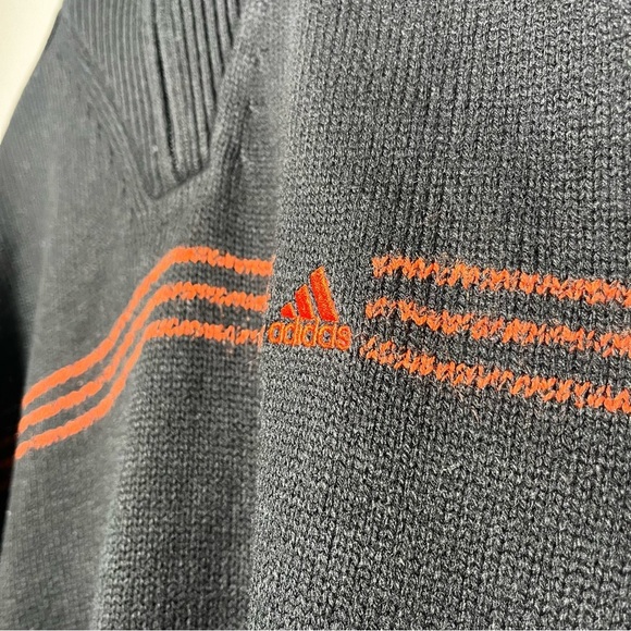 VTG 90s Adidas Men Sweater Large Japan Black Orange Thick Knit Stripe 1/4 Zip - Picture 11 of 12